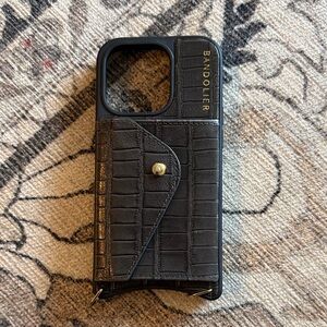 Bandolier Croc-Embossed dark grey Phone Case with Gold Accents iPhone 14 Pro